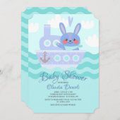 Voyager Bunny Douche Invitation Bleu (Devant / Derrière)