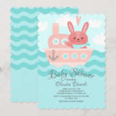 Voyager Bunny Shower Invitation Roze Kaart (Voorkant / Achterkant)