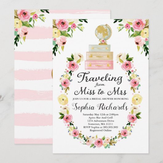 Voyager de Miss à Mme Fête de l'mariée Invitation (Devant / Derrière)