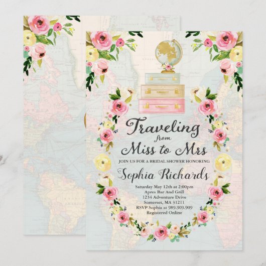 Voyager de Miss à Mme Fête de l'mariée Invitation (Devant / Derrière)