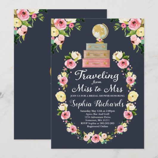 Voyager de Miss à Mme Fête de l'mariée Invitation (Devant / Derrière)