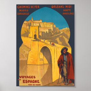 Voyages en Espagne Pont de Tolède Affiche Vintage