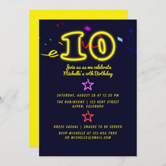 VOYELLE DIX ANNIVERSAIRE FÊTE Invitation (Devant / Derrière)