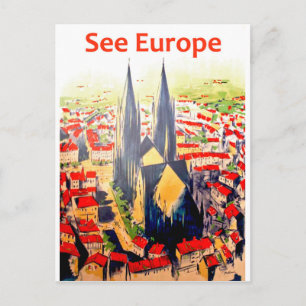 Voyez l'Europe, carte postale de voyage vintage