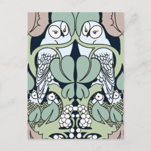 Voysey Art Nouveau Owl Nest Pattern Briefkaart