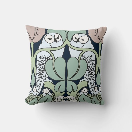Voysey Art Nouveau Owls Nest Pattern Sierkussen (Voorkant)