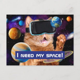 VR Cat in Space Uitnodiging Briefkaart