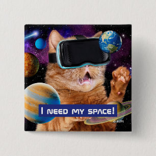 VR Cat in Space Vierkante Button 5,1 Cm