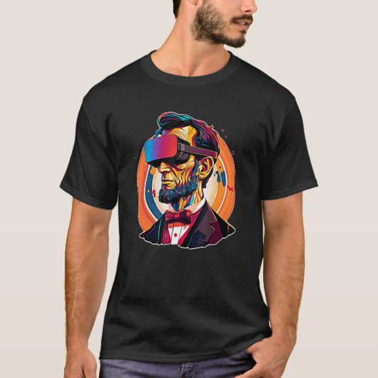 VR Headset Abraham Lincoln Video Game Virtual Real T-shirt (Voorkant)