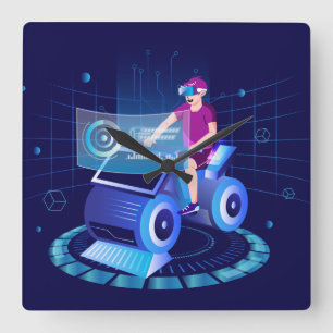 VR Sport vierkante wandklok Klok
