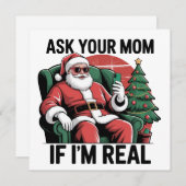Vraag het je moeder Funny Santa Snarky Retro Kerst Feestdagenkaart (Voorkant / Achterkant)