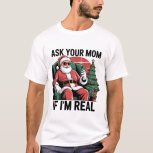 Vraag je moeder Funny Santa Snarky Retro Kerstmis T-shirt