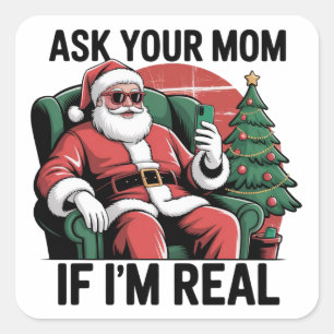 Vraag je moeder Funny Santa Snarky Retro Kerstmis Vierkante Sticker