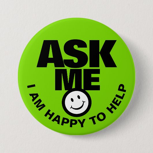 Vraag me dat ik graag de groene zwarte Button help (Voorkant)