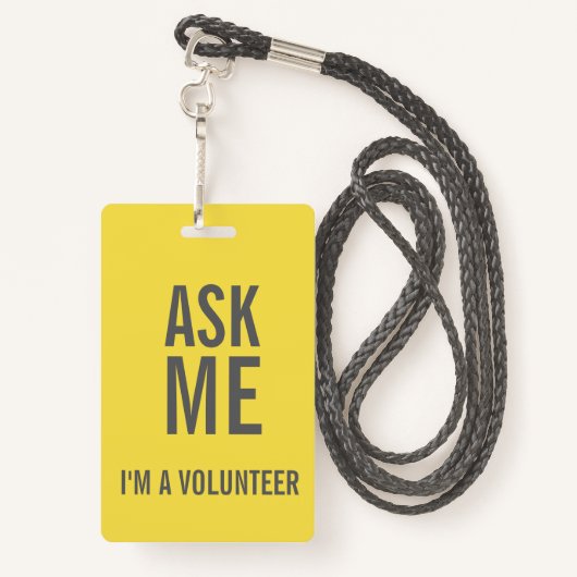 Vraag me Geel Grijs Ik ben een vrijwilliger Badge (Achterkant met draagriem)