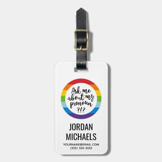 Vraag me naar m'n pronoun? bagagelabel (Voorkant verticaal)