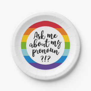 Vraag me naar m'n pronoun? papieren bordje