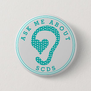 Vraag me naar SCDS (grijs en Aquamarine) Ronde Button 5,7 Cm