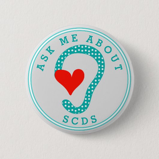 Vraag me naar SCDS (Red Heart en Aqua) Button (Voorkant)