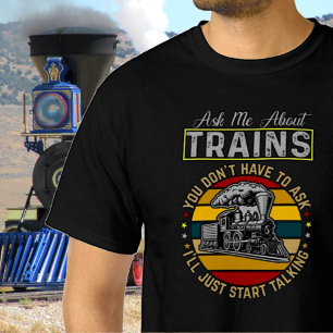 Vraag me naar treinen, stoommotor en T-shirt