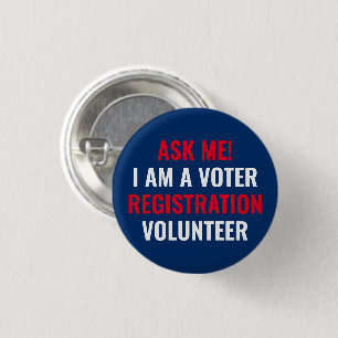 Vraag me of ik een kiezersregistratie vrijwilliger ronde button 3,2 cm