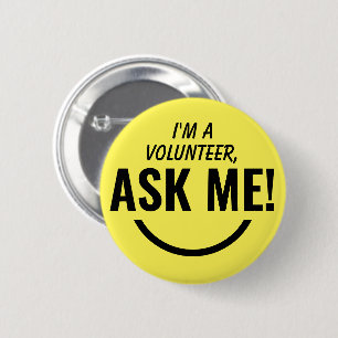 Vraag me om Gele Volunteer Badge Pinback Ronde Button 5,7 Cm