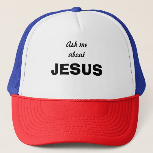 Vraag me over Jezus T-Shirt Trucker Pet (Voorkant)