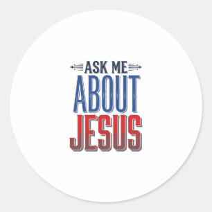 Vraag me over Jezus Vintage Christelijk T-shirt on Ronde Sticker