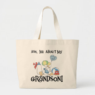 Vraag over mijn kleinzoon Tshirts en geschenken Grote Tote Bag