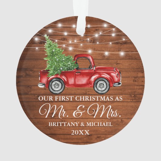 Vrachthout Eerste Kerstmis Mr en Mrs. Ornament (achterkant)