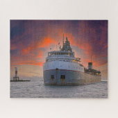 vrachtschip dat aankomt in de haven van Holland Legpuzzel (Horizontaal)