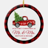 Vrachtwagen Eerste Kerstmis, de heer en mevrouw P Keramisch Ornament (Achterkant)