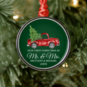 Vrachtwagen Eerste Kerstmis Mr. en Mrs Green Metalen Ornament