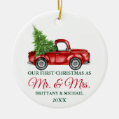  Vrachtwagen Eerste Kerstmis Mr. en Mrs. Keramisch Ornament (Voorkant)