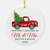  Vrachtwagen Eerste Kerstmis Mr. en Mrs. Keramisch Ornament (Achterkant)