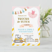 Vrachtwagen en tutus gezamenlijke verjaardagsfeest kaart (Staand voorkant)