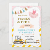 Vrachtwagen en tutus gezamenlijke verjaardagsfeest kaart (Voorkant / Achterkant)
