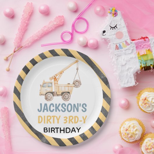 Vrachtwagen Geel Bouw Vuile 3rdy Papier Bord (Feest)