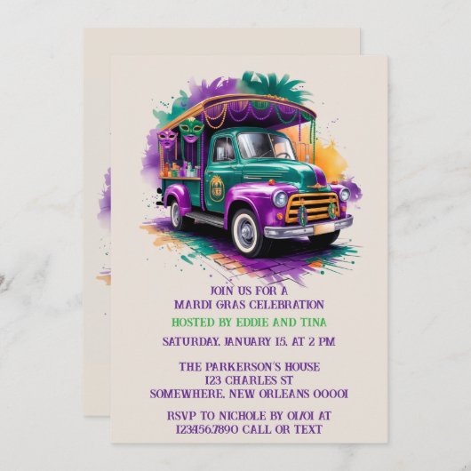 vrachtwagen Mardi Gras Kaart (Voorkant / Achterkant)