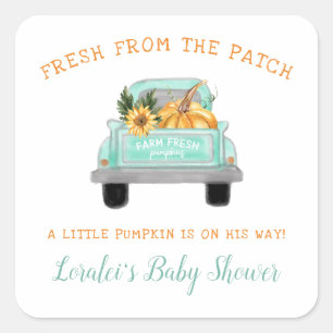  vrachtwagen met Baby shower van pompoenHerfst Vierkante Sticker