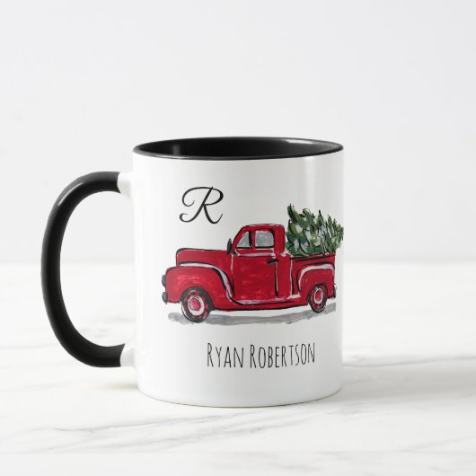  vrachtwagen met boommonogram rood mok (Links)