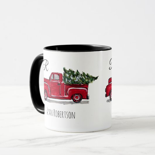 vrachtwagen met boommonogram rood mok (Voorkant links)