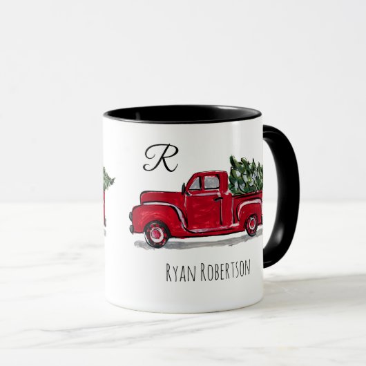 vrachtwagen met boommonogram rood mok (Voorkant rechts)