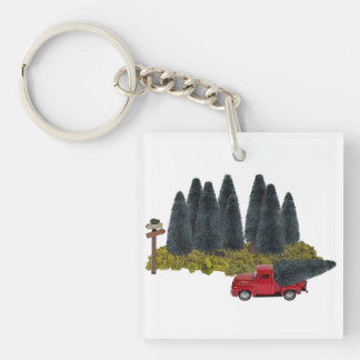 vrachtwagen met kerstboom sleutelhanger