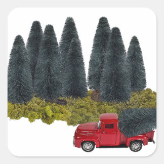  vrachtwagen met kerstboom vierkante sticker