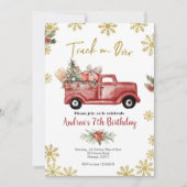 Vrachtwagen met rood kerstfeest kaart (Voorkant)