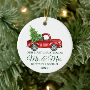 Vrachtwagen Onze eerste Kerstmis, de heer en mevr Keramisch Ornament
