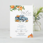 Vrachtwagen Sinaasappel Gingham Citrus Baby shower Kaart (Staand voorkant)