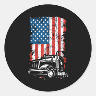 Vrachtwagen Trucker Amerikaanse vlag Ronde Sticker