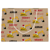 Vrachtwagen voor kerstexcavator: aangepaste naam groot cadeauzakje (Voorkant)